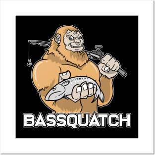 Bassquatch Fishing Fisherman Bigfoot Posters and Art